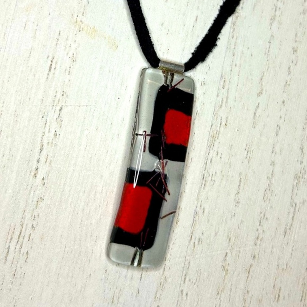 Vintage Mosaic Fused Glass Pendant Necklace